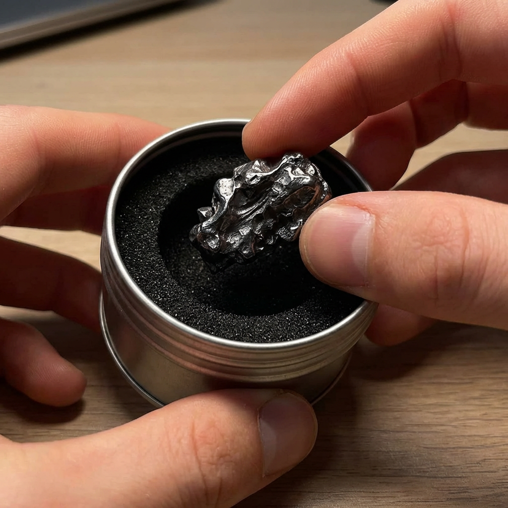 Meteorit mit Blechbox & Echtheitszertifikat