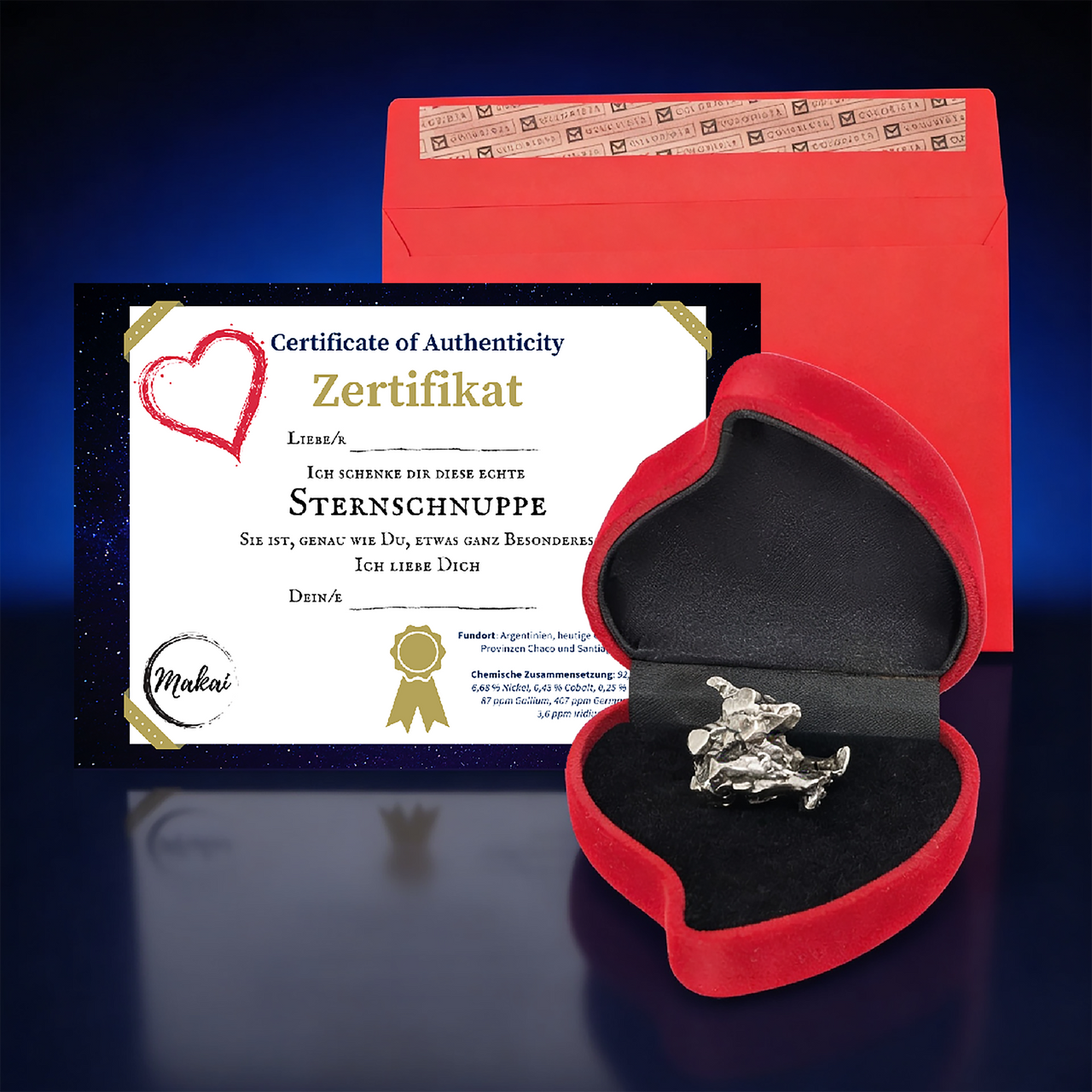 Meteorit mit Herzbox & Echtheitszertifikat