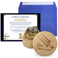 Thumbnail for Meteorit mit Holzbox, Umschlag & Echtheitszertifikat. Geschenkidee für besondere Menschen und Personen, Paare, Freunde, Familie, Eltern. Geschenk aus echter Sternschnuppe, Zertifikat echter Meteorit.