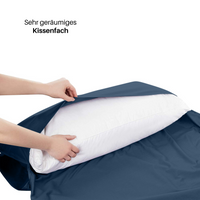 Thumbnail for Traveler's Pal Hüttenschlafsack aus 100% Baumwolle - Schlafsack mit Reißverschluss an Seite und Fußende - Leichter und dünner Inlett Sommerschlafsack atmungsaktiv und hautfreundlich Indigoblau. Sehr geräumiges Kissenfach. 
