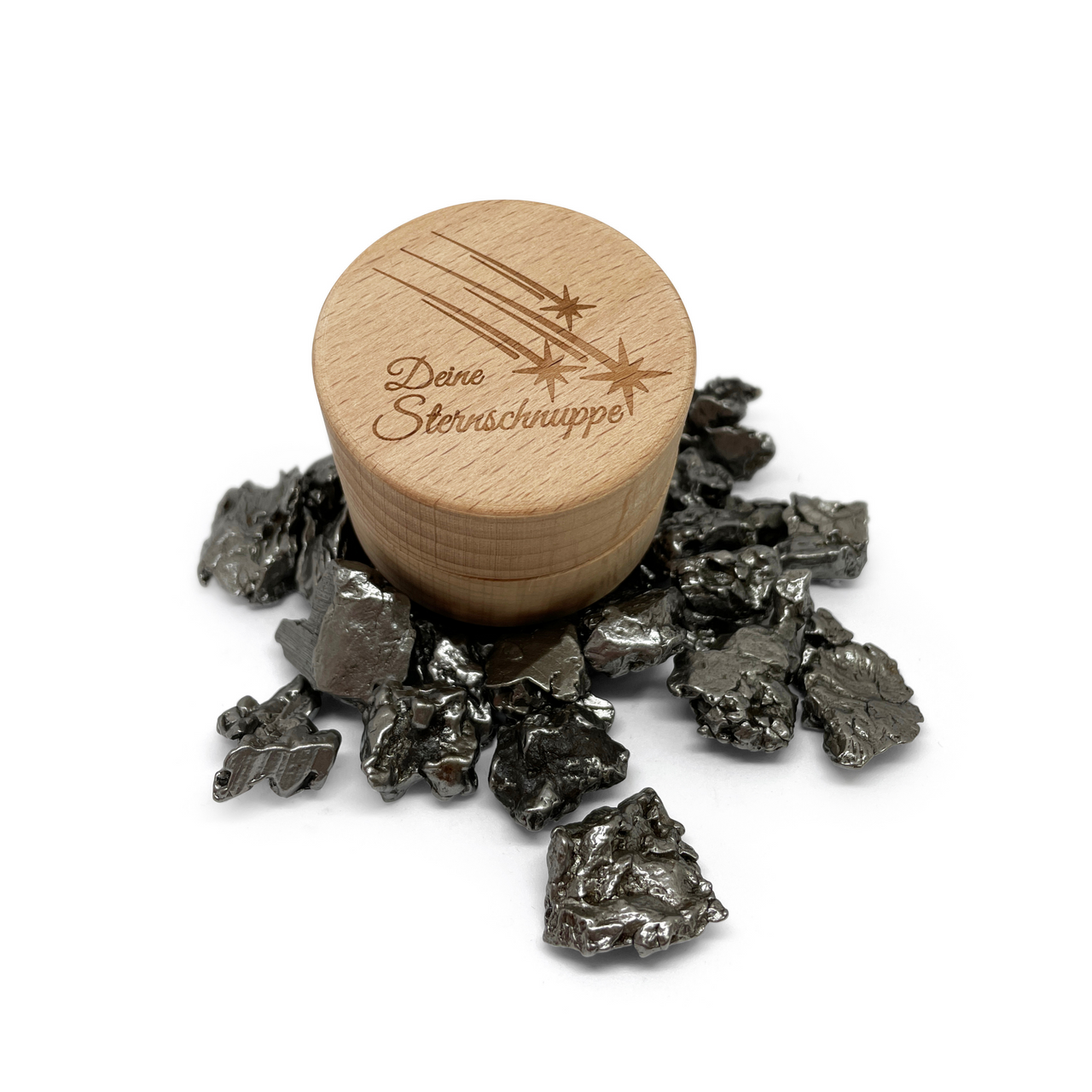 Meteorit mit Holzbox, Umschlag & Echtheitszertifikat. Geschenkidee für besondere Menschen und Personen, Paare, Freunde, Familie, Eltern. Geschenk aus echter Sternschnuppe, Zertifikat echter Meteorit.