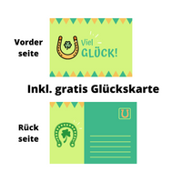 Thumbnail for Vorderseite und Rückseite zu Postkarte Viel Glück zu echtes Hufeisen, Glücksbringer Geschenk 