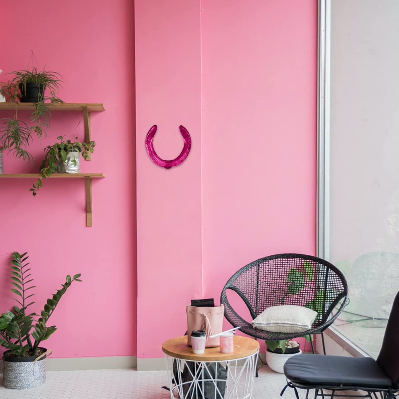 Rosa Hufeisen Makai an Wand angehängt, Geschenk für Freunde und Familie.