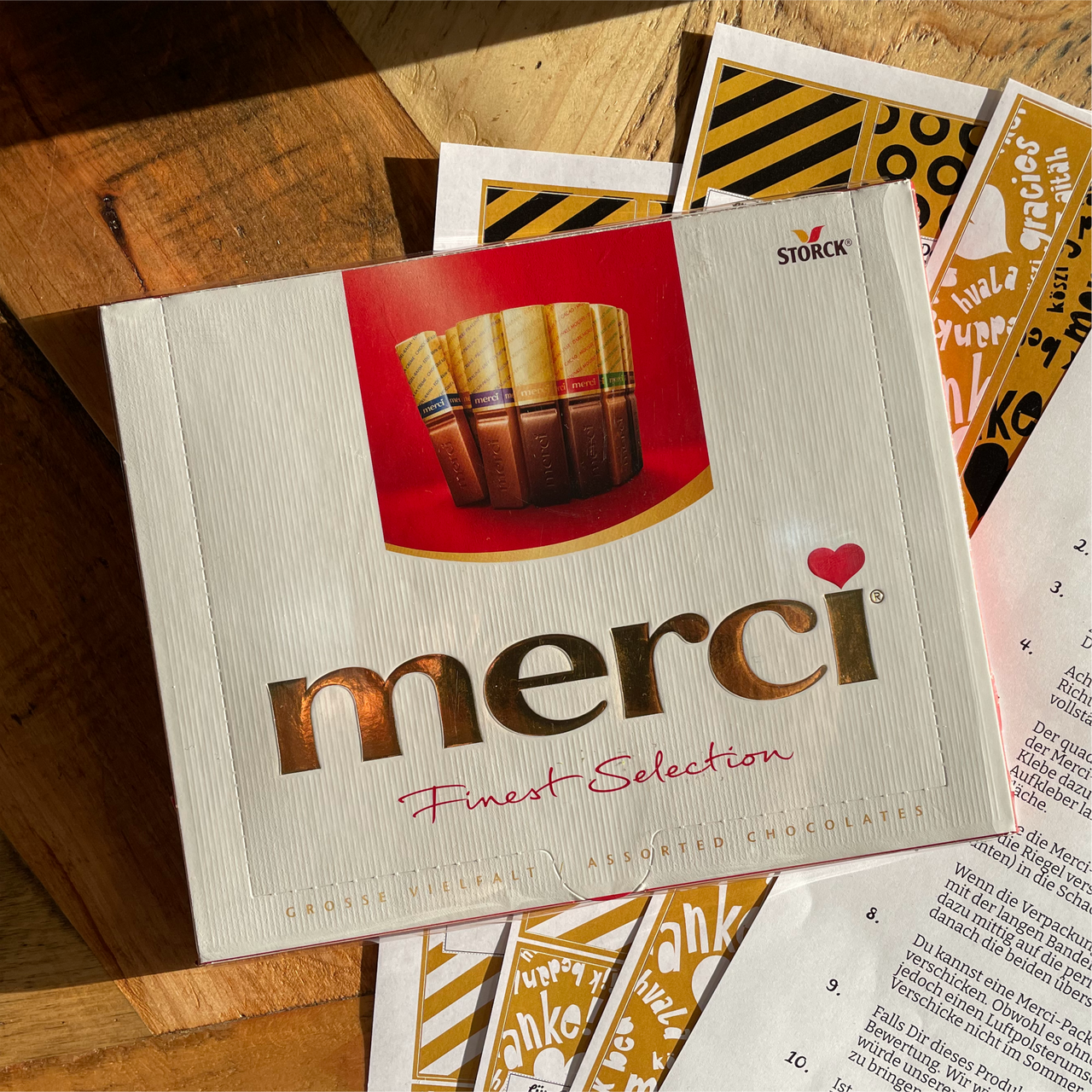 Merci Aufkleber für 2x 250g Packungen zum selber Beschriften